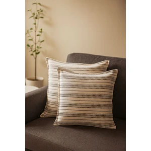 Rita 2'li Naturel Pamuk Çizgili Kırlent Kılıfı-Rustik,el Dikişi 40X40 cm