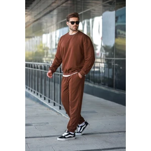 Acı Kahverengi Bisiklet Yaka Basic Erkek Eşofman Takımı E7323