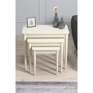 Elegance Krem Mdf Lake Boyalı Tabla Gürgen Ayaklı 3 Lü Zigon Sehpa Takımı Çay Sehpası Servis Sehpası