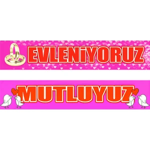 Evleniyoruz Mutluyuz Yüzük ve Kuş Baskılı Gelin Arabası Plaka Yazısı
