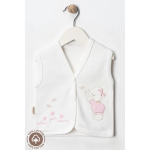 Kız Bebek Ayıcık Nakışlı Organik Pamuklu 0-9 Ay Penye Bebek Yelek