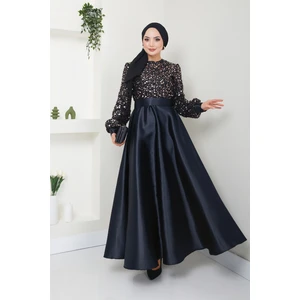 Kadın Giyim Abiye Moda Pul Detaylı Saten Abiye 2537