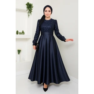 Kadın Giyim Abiye Moda Pul Detaylı Saten Abiye 2537
