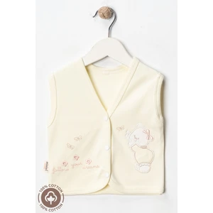 Kız Bebek Ayıcık Nakışlı Organik Pamuklu 0-9 Ay Penye Bebek Yelek