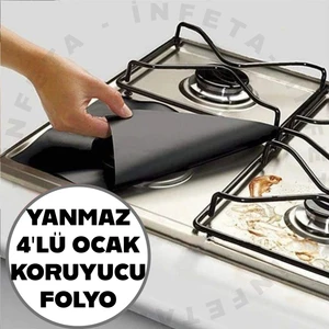 4'lü Yanmaz Yapışmaz Ocak Koruyucu Yıkanabilir Folyo