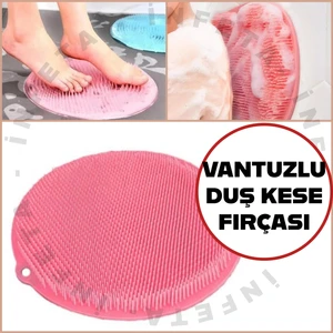 Vantuzlu Silikon Banyo Duş Fırçası-Sırt Kesesi Vücut Yıkama Lifi-Ayak Masaj Pedi 26 cm Yuvarlak