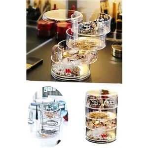 4 Katlı Dönebilen Silindir Takı ve Makyaj Organizer