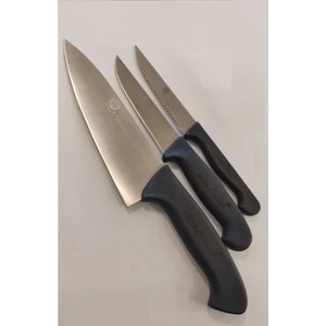 Sürdövbisa 3'lü Şef Bıçaklı Mutfak Seti Siyah Plastik Sap