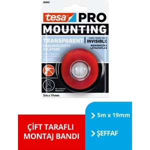 Çift Taraflı Şeffaf Montaj Bandı, 5m X 19mm