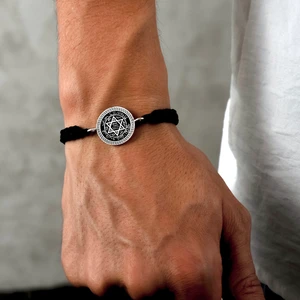 Gümüş Mührü Süleyman Bileklik 925 Ayar Gümüş Süleyman Peygamber Mühürlü Ip Örgü Unisex Bileklik