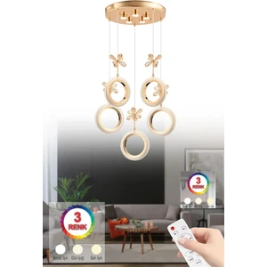 Istanbul Avize Halka 5'li Gold Ledli Kristal Taşlı Avize