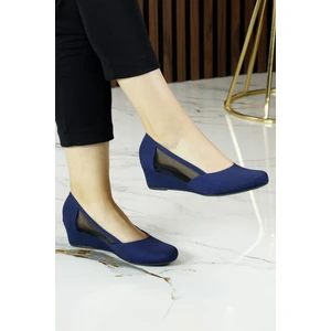 Erkan Saçmacı Evelyn Lacivert Krep Fileli Dolgu Topuklu Ayakkabı