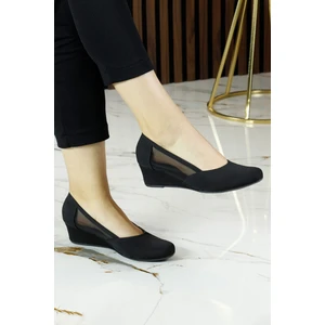 Erkan Saçmacı Evelyn Siyah Krep Fileli Dolgu Topuklu Ayakkabı