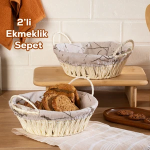 MIO-020 2li Hasır Görünümlü Kulplu Yuvarlak Ekmek Sepeti Beyaz 24,5cm	