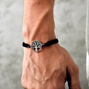 Gümüş Yaşam Ağacı Bileklik 925 Ayar Gümüş Hayat Ağacı Figürlü Ip Örgü Unisex Bileklik