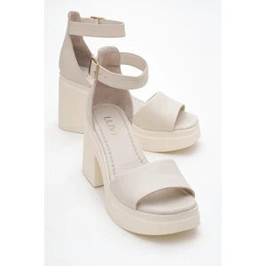 Margot Ekru Cilt Hakiki Deri Kadın Platform Topuklu Sandalet