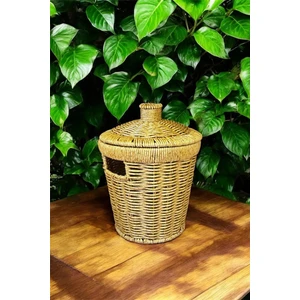 Wicker Küçük Boy Hasır Kapaklı Patates Soğan Sepet Sunum Sebzelik Örgü Çamaşır Sepeti Dekor