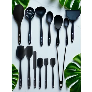 Isıya Dayanıklı Silikon Maşa Kevgir Kepçe Spatula Kaşık Seti (30-28-22-20 Cm) 14 Parça