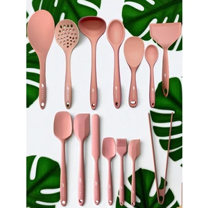 Isıya Dayanıklı Silikon Maşa Kevgir Kepçe Spatula Kaşık Seti (30-28-22-20 Cm) 14 Parça