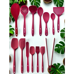 Isıya Dayanıklı Silikon Maşa Kevgir Kepçe Spatula Kaşık Seti (30-28-22-20 Cm) 14 Parça
