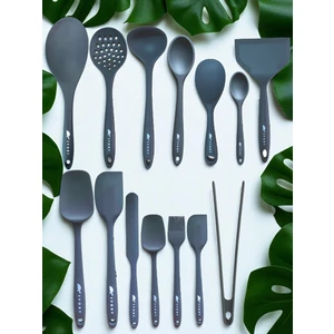Isıya Dayanıklı Silikon Maşa Kevgir Kepçe Spatula Kaşık Seti (30-28-22-20 Cm) 14 Parça