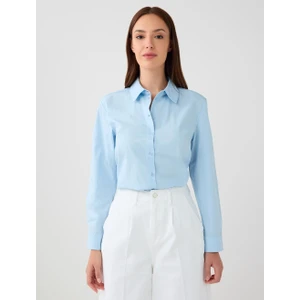 Jimmy Key Mavi %100 Pamuk Düz Kesim Uzun Kollu Dokuma Gömlek