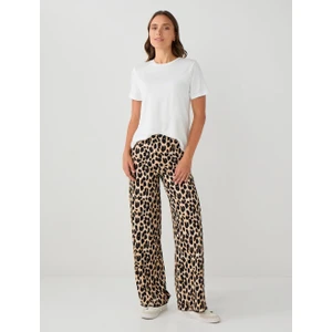 Jimmy Key Siyah Normal Bel Bol Paça Leopar Desenli Örme Pantolon
