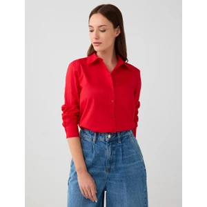 Jimmy Key Kırmızı %100 Pamuk Düz Kesim Uzun Kollu Dokuma Gömlek
