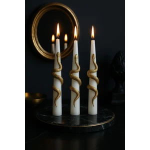 Yılan Figürlü Şamdan Mum, 3’lü Set, Gold Renk