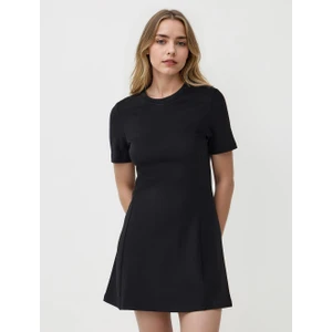Jimmy Key Siyah Bisiklet Yaka Kısa Kollu Örme Mini Elbise