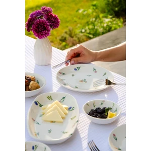 Le Murano Floral Porselen 14 Parça 6 Kişilik Kahvaltı Takımı Çiçek Desenli Beyaz