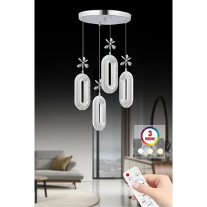 Istanbul Avize Alfa 4'lü Gümüş Kumandalı 3 Renk Ledli Modern LED Avize