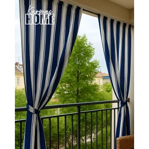 Balkon Perdesi Branda Kumaşı-Yağmur Geçirmez-Kalın-Bağcıklı-Düğmeli Mavi/beyaz
