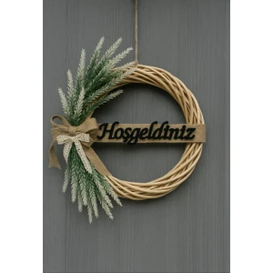 Macrome Kids El Yapımı Bambu Çelenk Lavantalı Kapı Süsü Hoşgeldiniz Yazılı Doğal ve Rustik Dekor