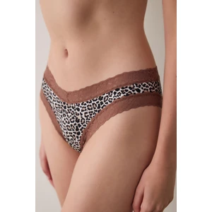 Bej Leopar Desenli Düşük Bel Pamuklu Slip Külot
