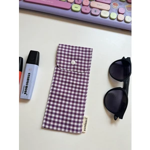 Mor Pötikareli Yıkanabilir Keten Çıt Çıt Detaylı Bez Gözlük Kılıfı Gözlük Çantası Gözlük Kabı