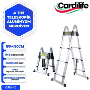 160 CM+160CM 5+5 Basamaklı  A Tipi  açılır tip  Alüminyum Teleskopik  Merdiven