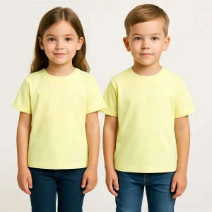 Unisex Basic Pamuklu Oversize Limon Sarısı Çocuk Tişört