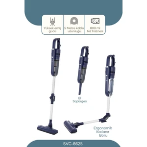 SVC-8625 2’si 1 Arada Dikey & El Süpürgesi | Yüksek Emiş Gücü, Katlanabilir Boru, 800 ml Geniş Toz Haznes