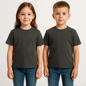 Unisex Basic Pamuklu Oversize Antrasit Gri Çocuk Tişört