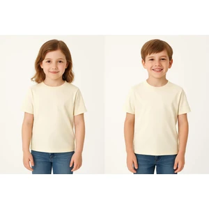Unisex Basic Pamuklu Oversize Ekru Çocuk Tişört