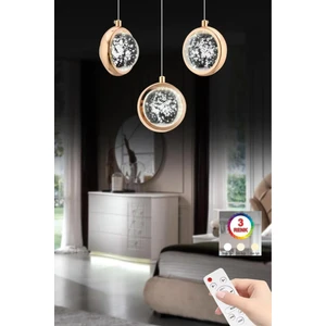 İstanbul Avize Dünya 3'lü Gold Led Modern Lüx Kumandalı 3 Renk Ledli Avize