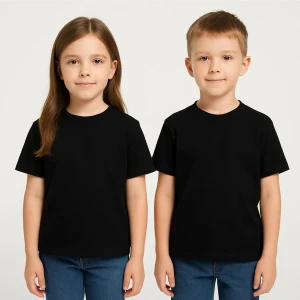 Unisex Basic Pamuklu Oversize Siyah Çocuk Tişört