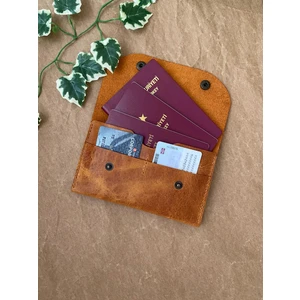 Alesta Leather (Isim Yazıyoruz) Aile Boyu Pasaport Kılıfı / El Yapımı / Deri