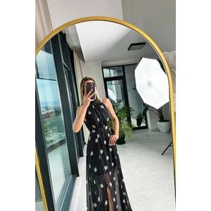 Neşeli Butik Kadın Halter Yaka Astarlı Maxi Şifon Elbise NBMY3242
