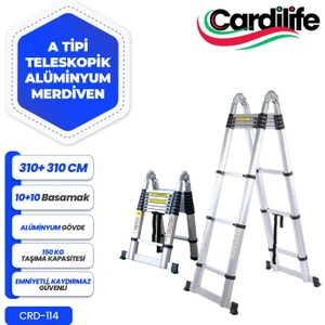 310 cm +310 cm -10+10 Basamaklı Alümınyum Teleskopik Merdiven - A Tipi Uzayan Merdiven