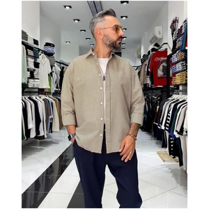 Gofre Kumaş Çizgili Oversize Erkek Gömlek