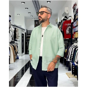 Gofre Kumaş Çizgili Oversize Erkek Gömlek