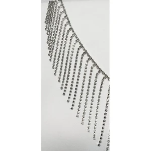 Altay Aksesuar Özel Gümüş Renk Sıralı Kristal Taşlı Zincir Saçak Şerit 8 cm