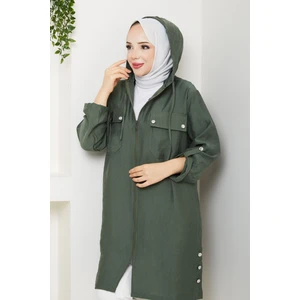 Kadın Üst Cepli Kapüşonlu Giy Çık Kap -PMK436